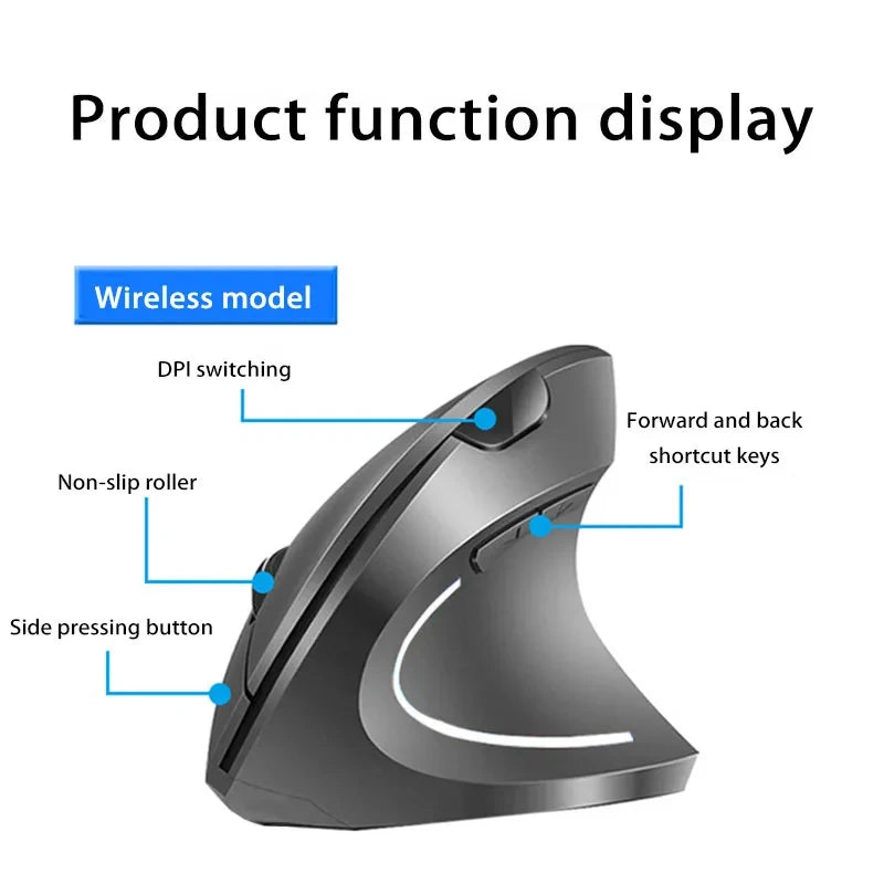 Nuevo ratón vertical inalámbrico recargable (Bluetooth y 2,4 GHz) con diseño ergonómico, agarre lateral personalizado y botones silenciosos; apto para gaming y PC