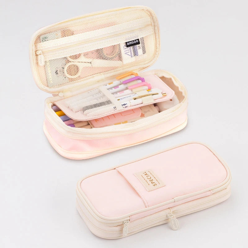 Estuche creativo de gran capacidad y doble capa para niñas; material seguro con certificación CPC; estuche escolar para artículos de papelería.
