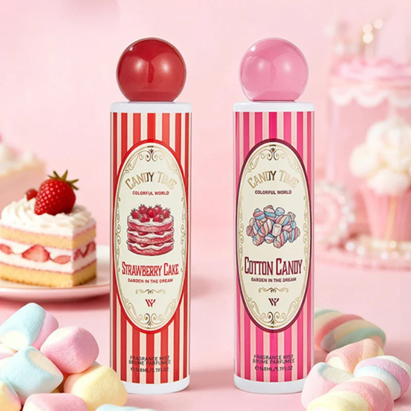 Perfume árabe Dubai Gourmand (168 ml): fragancia fresca y duradera para mujer con notas de coco, pastel de fresa, algodón de azúcar y frutas; formato en spray portátil.