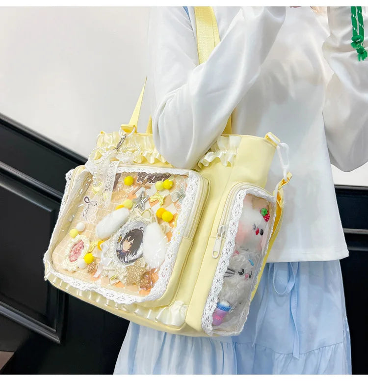 Bolso estilo japonés Y2K tipo "Ita Bag" Lolita: bolso de hombro transparente de gran capacidad, convertible en bandolera casual.